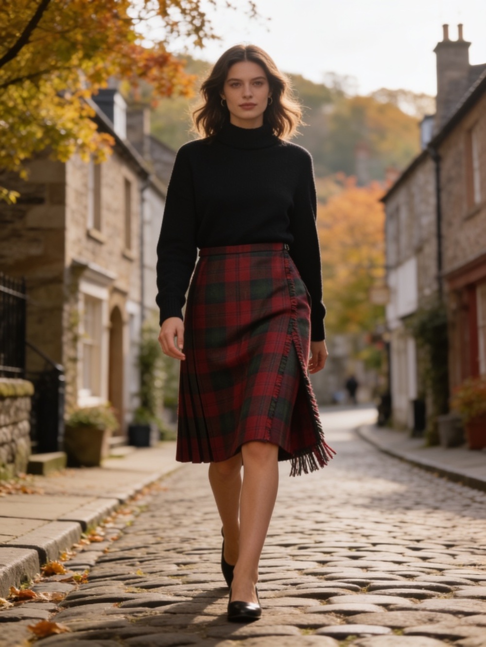 Jedburgh Kiltmakers Wool Tartan Pleated Midi Kilt Skirt